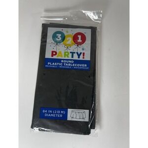 Midnight Black Round Table Cover 84" — 321 Party! Disposable, New